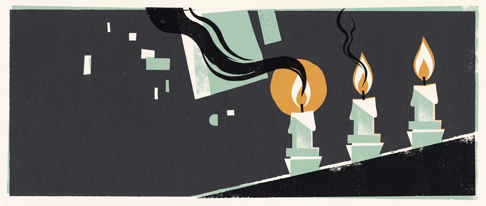 Screen-print style poster of three candles with less and less smoke